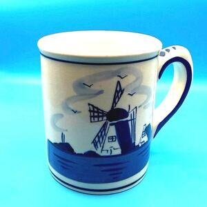 DAIC Delft Coffee Mug • Windmill & Floral • 4” • Vintage Holland • Crazing